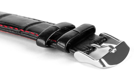 Skórzany pasek do zegarka Connect C6 18 mm czarny czerwony